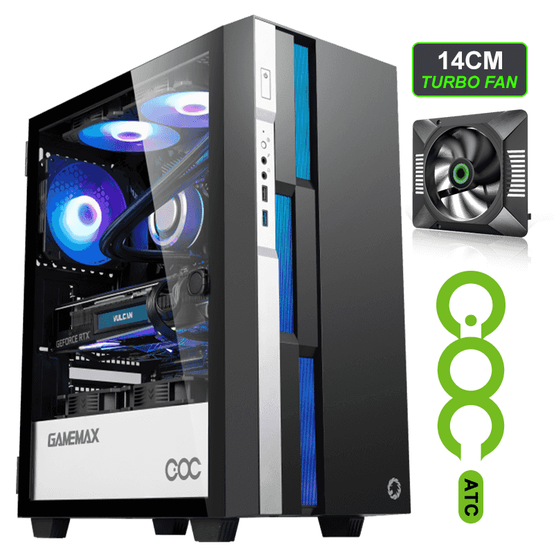 Корпус GameMax Brufen C3 BW , ATX, Midi-Tower, USB 3.1, черный/синий, Без БП