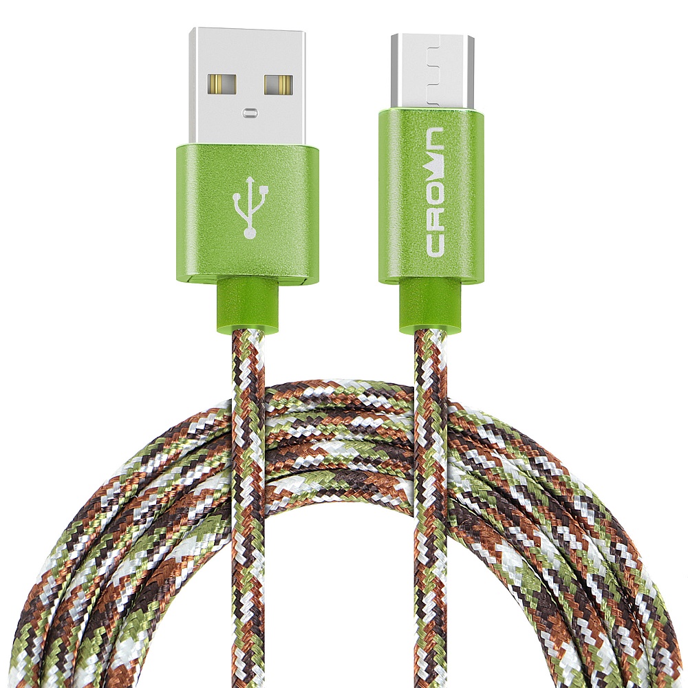 Кабель USB 20Am-Micro USB 20Bm 2A 1м хаки Crown CMCU-3092M Military CM000002135 205₽