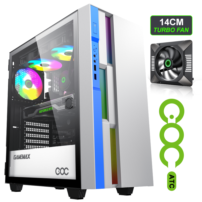 Корпус GameMax Brufen C3 WB, ATX, Midi-Tower, USB 3.1, RGB подсветка, белый/голубой, без БП