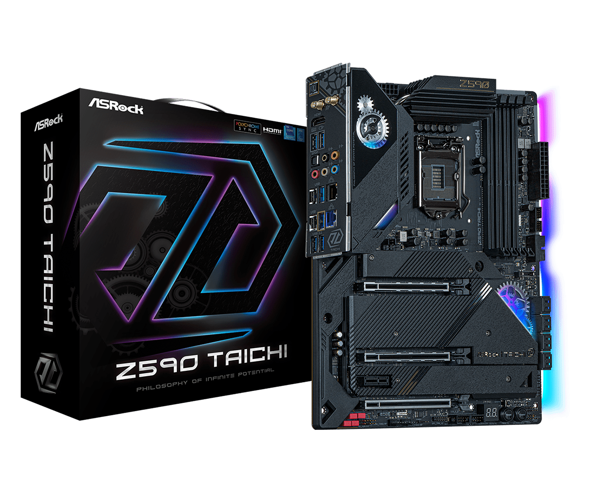 

Материнская плата ASRock Z590 TAICHI, Socket1200, Intel Z590, 4xDDR4, 3PCI-Ex16, 6SATA3, 7.1-ch, GLAN, 2.5GLAN, 10USB 3.2, USB Type-C, HDMI, ATX, Retail, Z590 TAICHI