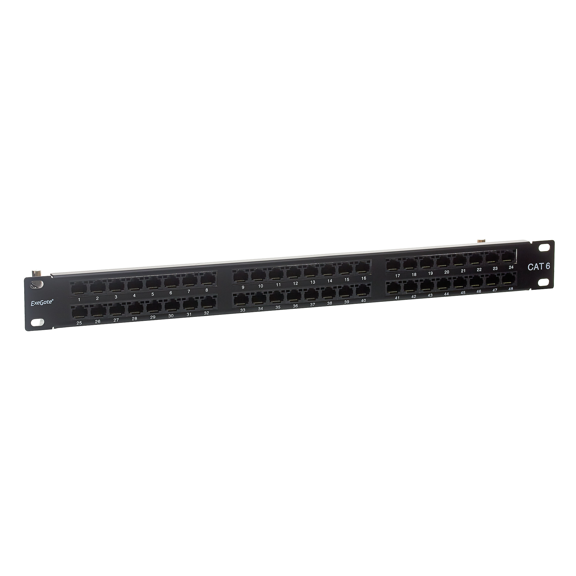 Патч-панель в шкаф 19" 1U, порты: 48xRJ-45 кат. 6, Exegate EPPHD-19-48-8P8C-C6-110D