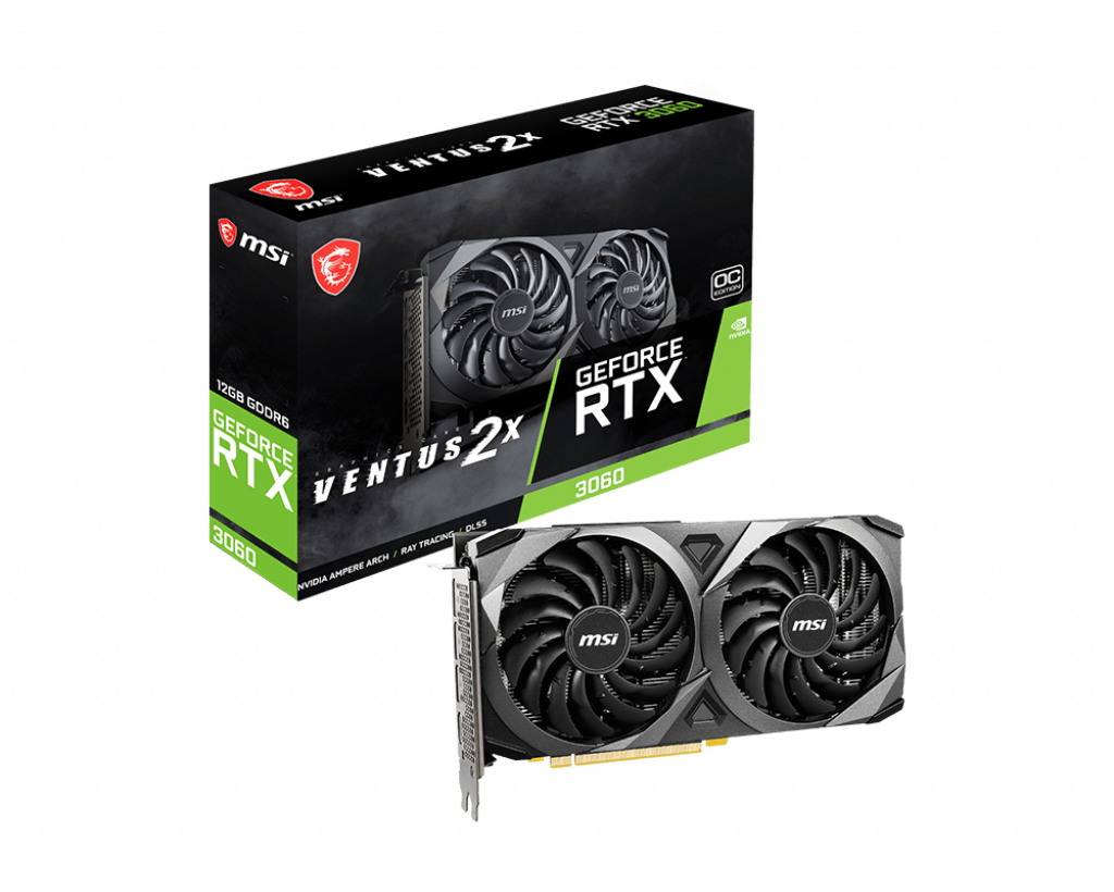 Видеокарта MSI NVIDIA GeForce RTX 3060 VENTUS 2X OC RU, 12Gb DDR6, 192 бит, PCI-E, HDMI, 3DP, Retail (RTX 3060 VENTUS 2X OC RU LHR)