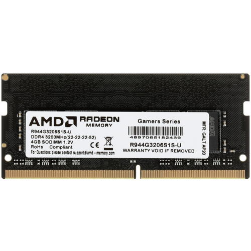 

Память DDR4 SODIMM 4Gb, 3200MHz, CL16, 1.2 В, AMD, R9, R944G3206S1S-UO
