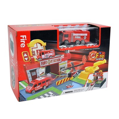 Игровой набор FANJIA TOYS "Парковка-чемоданчик: Станция пожарных", 36.5x21.5x16.5, разноцветный