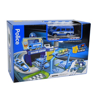 Игровой набор FANJIA TOYS "Парковка-чемоданчик: Станция полиции", 36.5x21.5x16.5, разноцветный