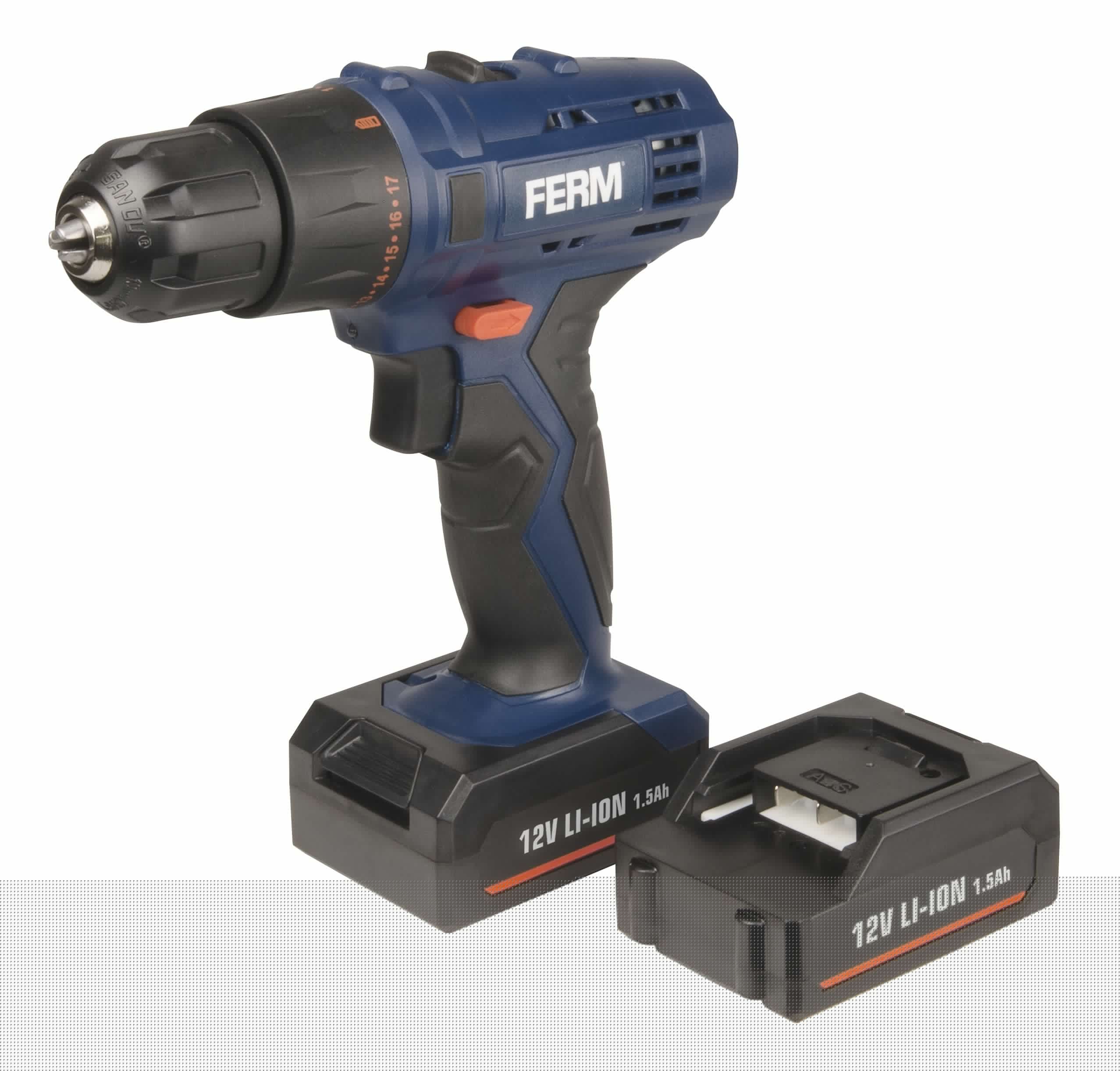 

Дрель-шуруповерт Ferm CDM1119, аккумуляторный, 20 нм, 1300 об/мин, 12V, 1.5 А·ч, Li-Ion, два акб, быстрозажимной патрон, кейс, CDM1119