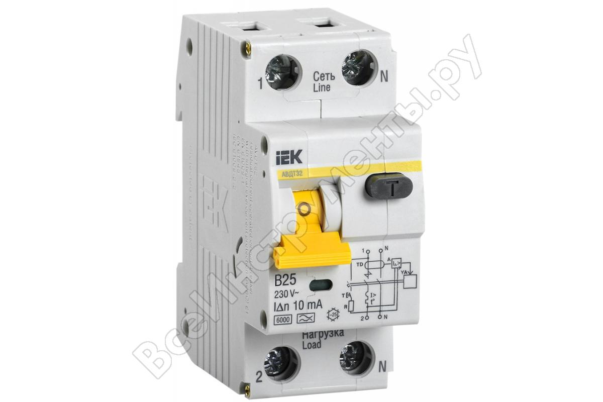 Дифференциальный автомат IEK, 1P+N, B, 25А, A/10мА, электромеханический