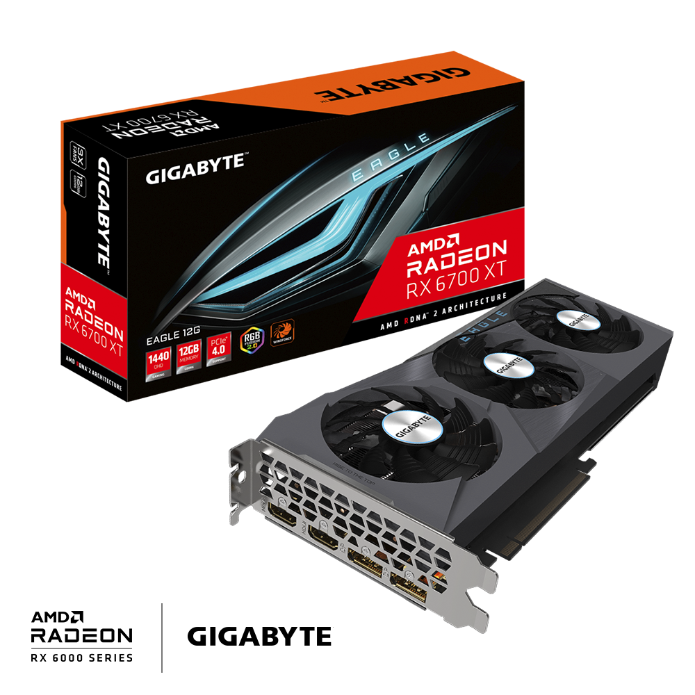 

Видеокарта GIGABYTE AMD Radeon RX 6700 XT EAGLE, 12Gb DDR6, 192 бит, PCI-E, 2HDMI, 2DP, Retail (GV-R67XTEAGLE-12GD), EAGLE