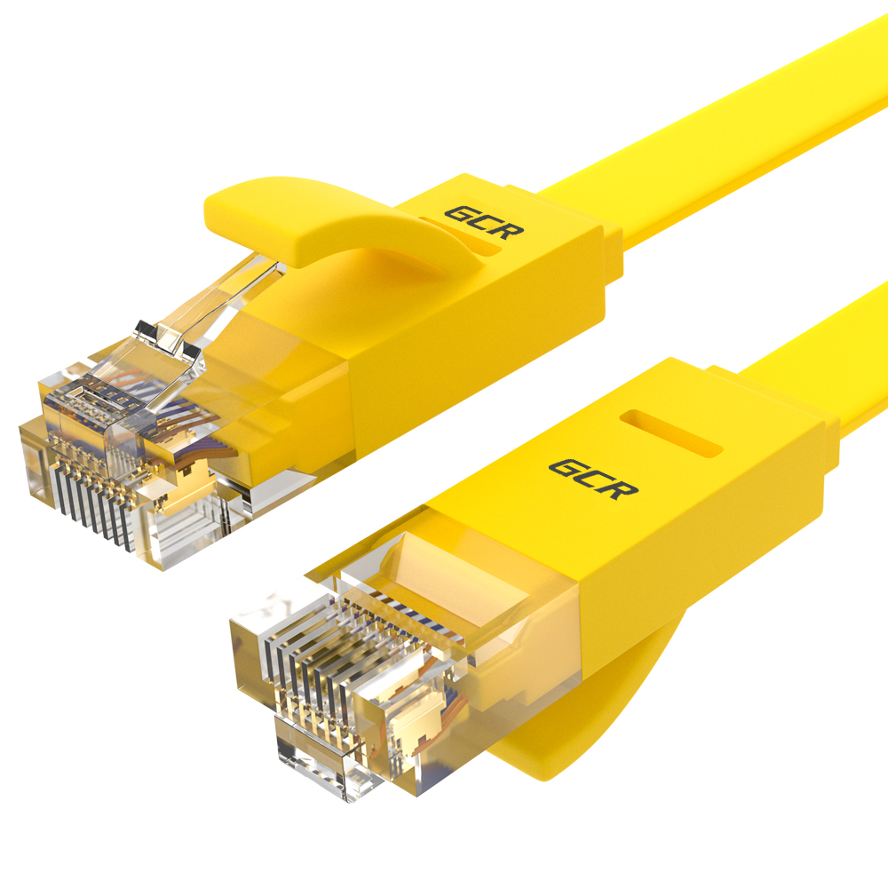 Патч-корд UTP кат.6 0.5м, RJ45-RJ45, желтый, плоский, Greenconnect (GCR-LNC622-0.5m)