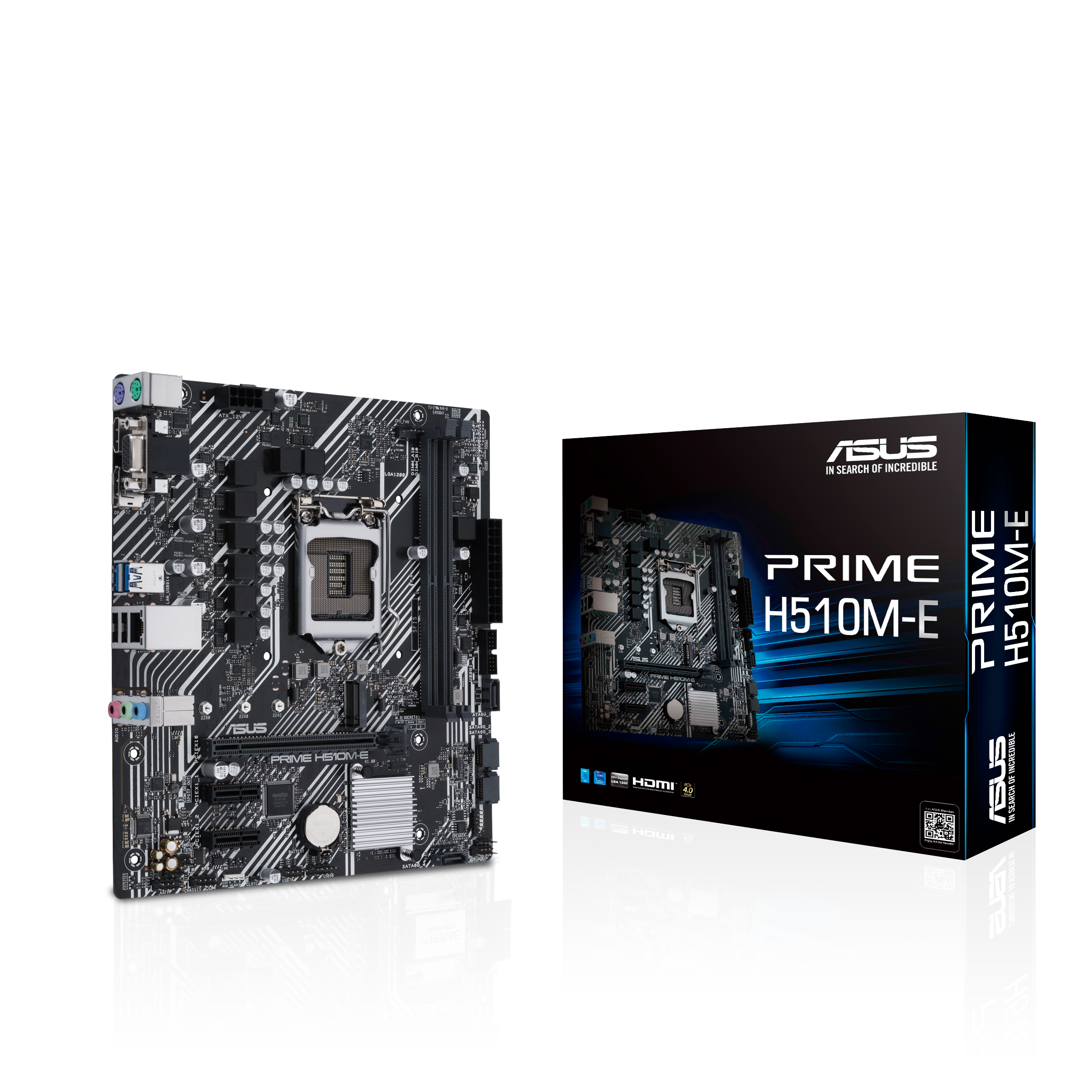 

Материнская плата ASUS PRIME H510M-E, Socket1200, Intel H510, 2xDDR4, PCI-Ex16, 4SATA3, 7.1-ch, GLAN, 4 USB 3.2, VGA, HDMI, DP, mATX, Retail, PRIME H510M-E