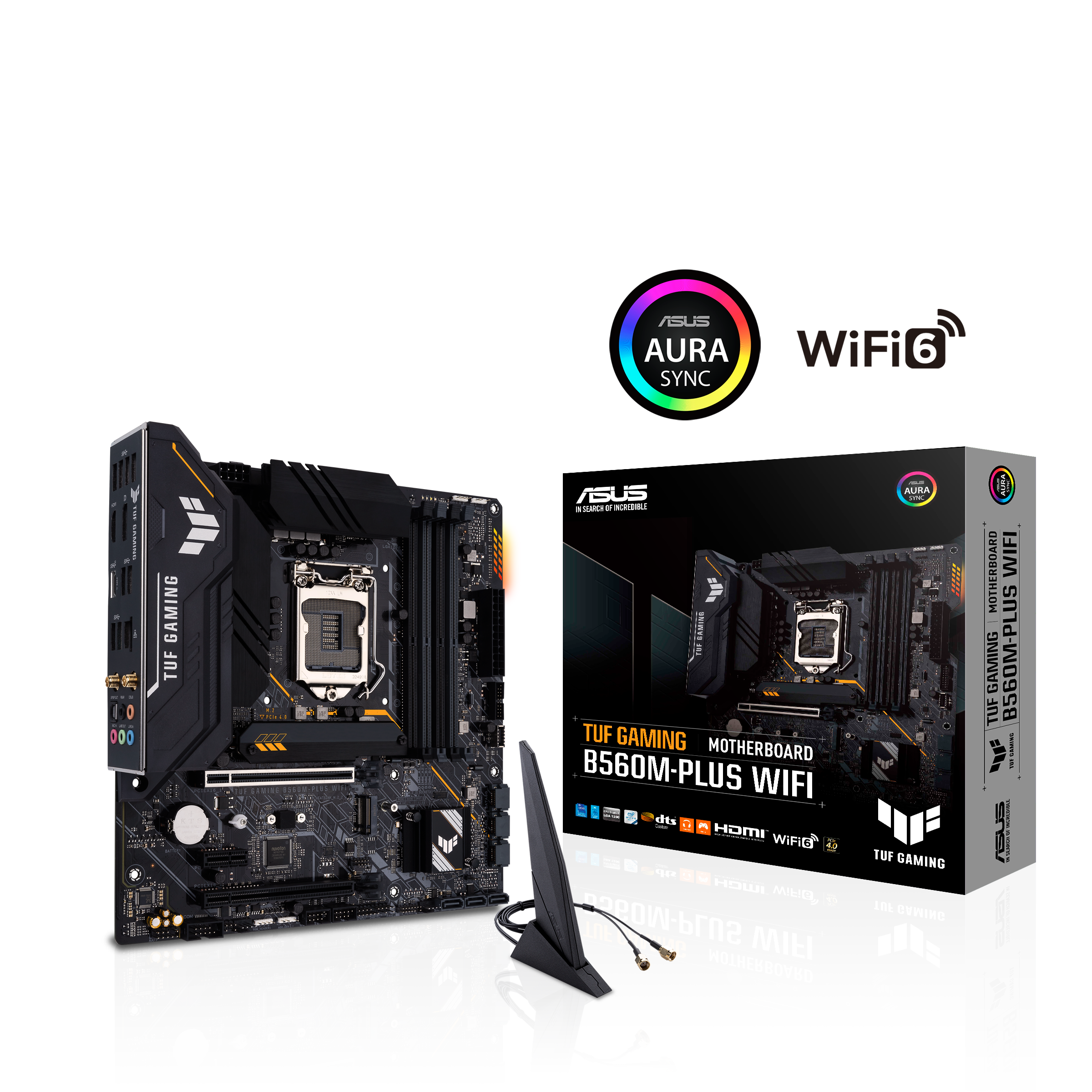 

Материнская плата ASUS TUF GAMING B560M-PLUS WIFI, Socket1200, Intel B560, 4xDDR4, 2PCI-Ex16, 6SATA3, 7.1-ch, 2.5GLAN, 6 USB 3.2, 2 USB Type-C, HDMI, DP, mATX, Retail, TUF GAMING B560M-PLUS WIFI