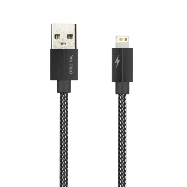 

Кабель USB 2.0(Am)-Lightning 8-pin(m), 2A, 1м, черный Smartbuy TWILL METAL iK-512TWM (iK-512TWM black), iK-512TWM