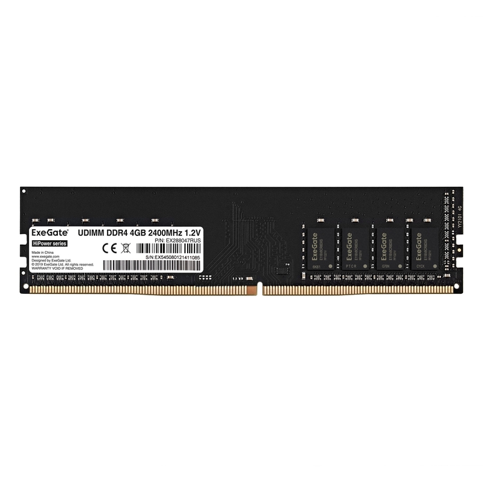 

Память DDR4 DIMM 4Gb, 2400MHz, CL17, 1.2 В, ExeGate, HiPower (EX288047RUS), EX288047RUS