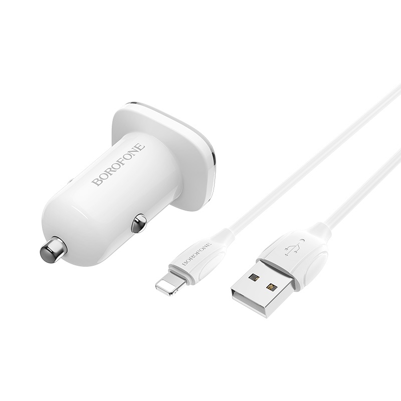 

Автомобильное зарядное устройство Borofone Lasting power BZ12, 2xUSB, 2.4А, кабель Lightning 8-pin, белый (6931474708656), BZ12
