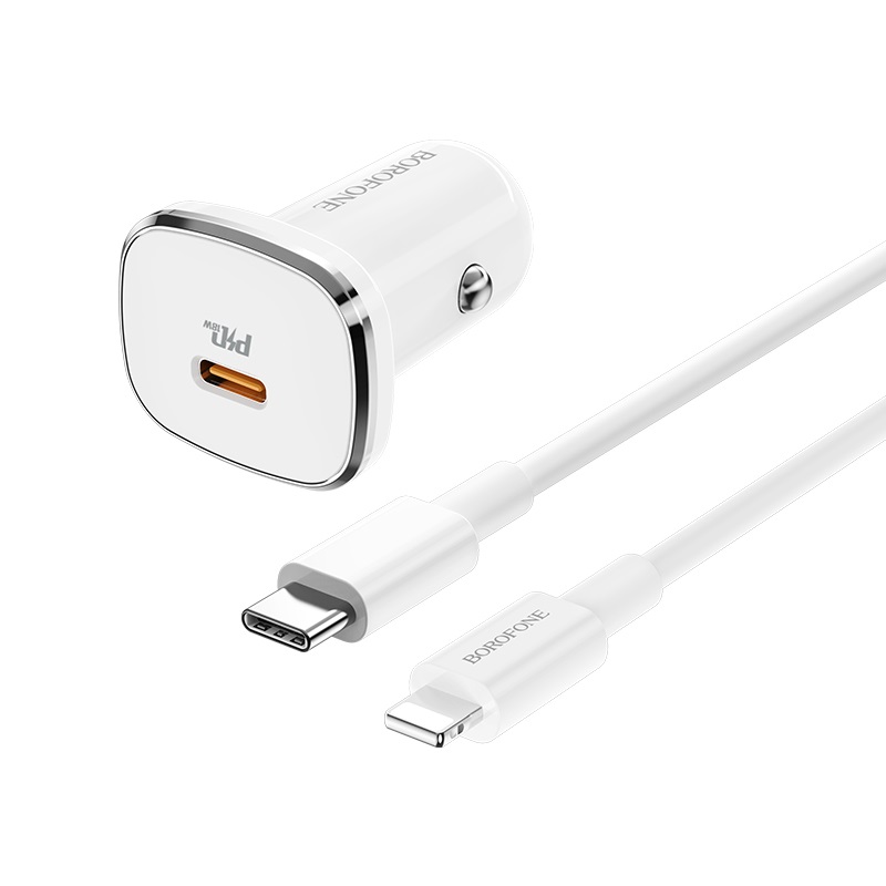 

Автомобильное зарядное устройство Borofone Lasting power BZ12B, 1xUSB Type C, 3А, QC, PD, кабель Lightning 8-pin, белый, BZ12B