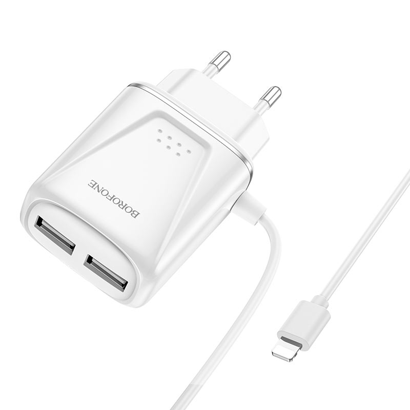 

Сетевое зарядное устройство Borofone BA50A Beneficence, 2USB, 2.1A, белый (30169), Lightning 8pin, BA50A Beneficence