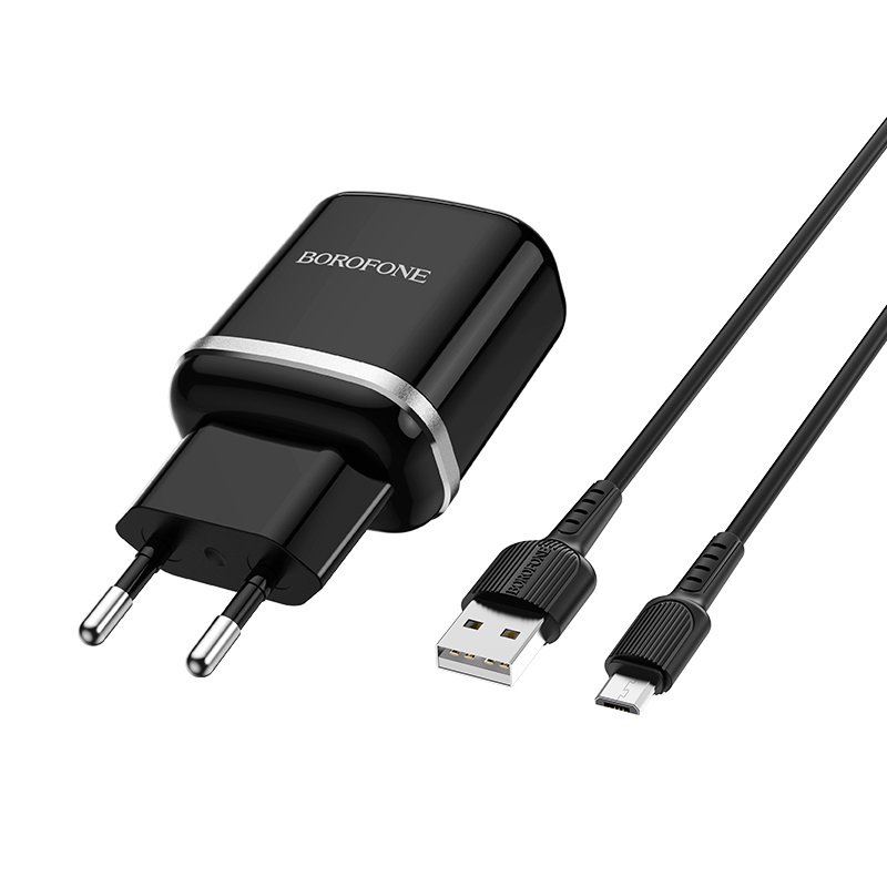 Сетевое зарядное устройство Borofone BA36A High speed 18W, 1USB, Quick Charge, 3A, черный (6931474715982), кабель microUSB - фото 1