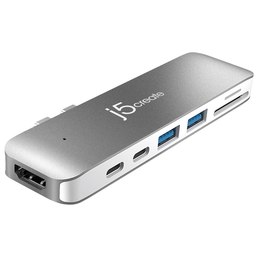 Док-станция j5create USB-C ULTRADRIVE MINIDOCK для Apple MacBook Pro®/Air®, Thunderbolt 3 USB-C, USB-C, HDMI, SD, microSD, USB-A x 2, серебристый (JCD382)