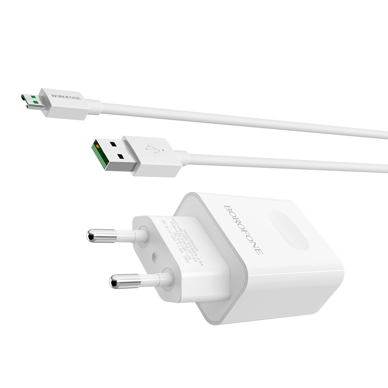 

Сетевое зарядное устройство Borofone BA32A Bright power 18W, 1USB, Quick Charge, 3A, белый (6931474708359), кабель microUSB, BA32A Bright power