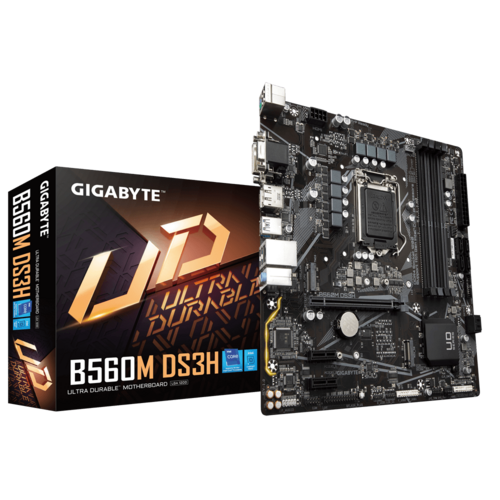 

Материнская плата GIGABYTE B560M DS3H, Socket1200, Intel B560, 4xDDR4, PCI-Ex16, 6SATA3, 7.1-ch, GLAN, 5USB 3.2, USB Type-C, VGA, DVI, HDMI, DisplayPort, mATX, Retail, B560M DS3H