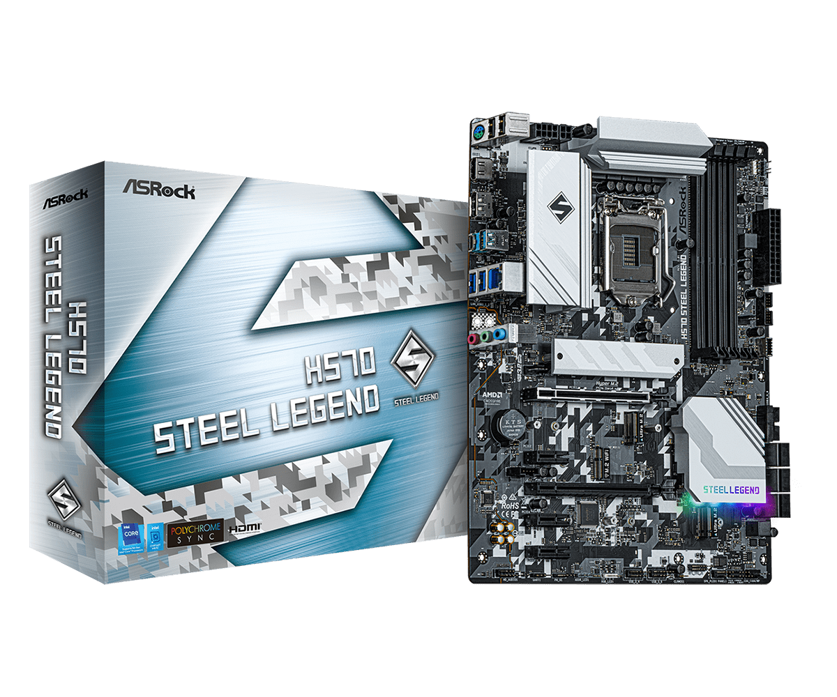 

Материнская плата ASRock Н570 STEEL LEGEND, Socket1200, Intel H570, 4xDDR4, 2PCI-Ex16, 6SATA3, 7.1-ch, 2.5GLAN, 7USB 3.2, 2USB Type-C, HDMI, DisplayPort, ATX, Retail, Н570 STEEL LEGEND