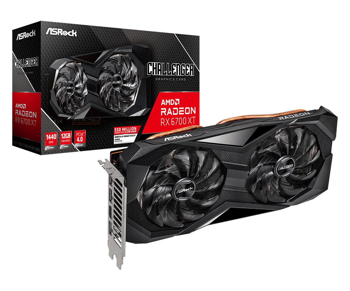 

Видеокарта ASRock AMD Radeon RX 6700 XT Challenger D, 12Gb DDR6, 192 бит, PCI-E, HDMI, 3DP, Retail (RX6700XT CLD 12G), Challenger D