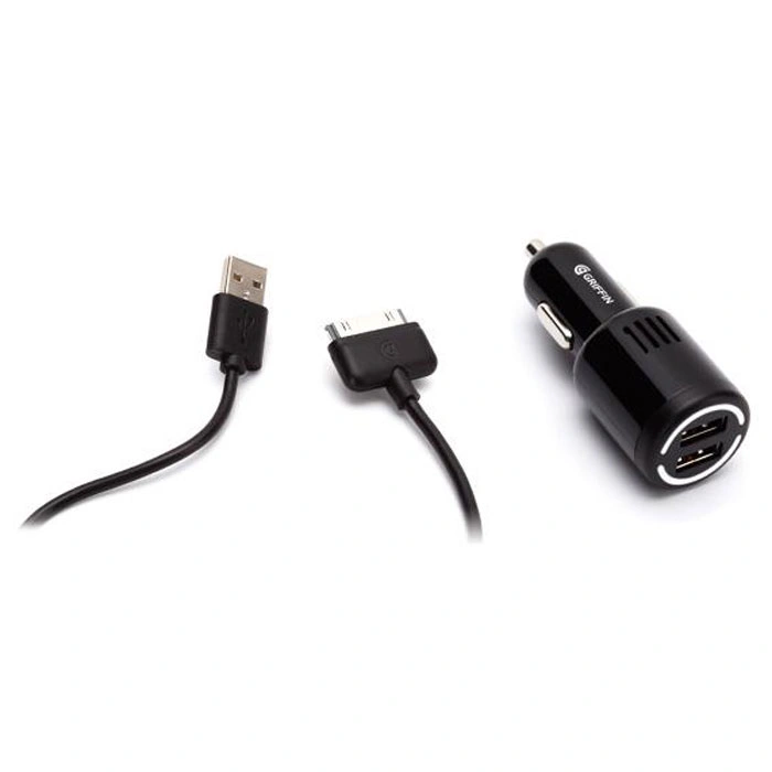 Автомобильное зарядное устройство APPLE GC23139, 3xUSB, 2.1А, кабель Apple 30-pin, черный