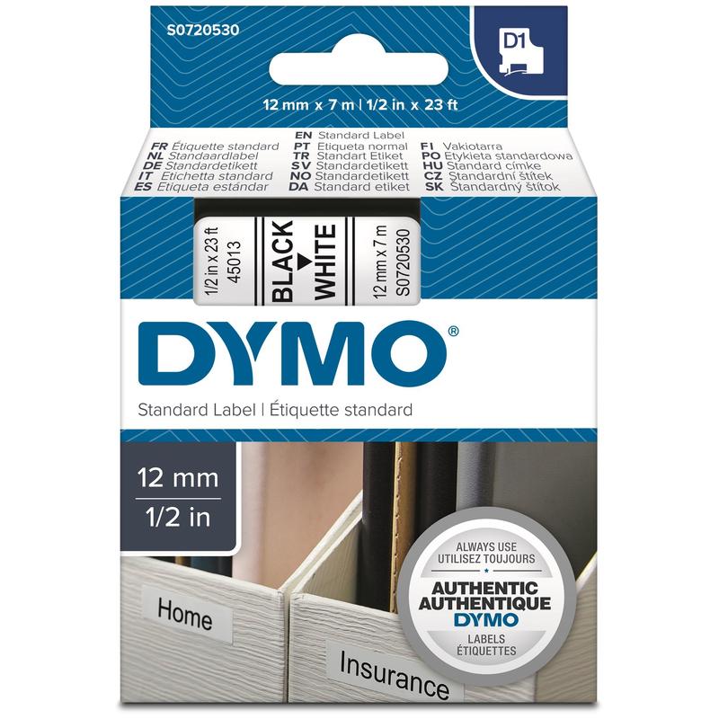 

Кассета с лентой DYMO S0720530, 1.2 см x 7 м, черный на белом, совместимая (79120), S0720530