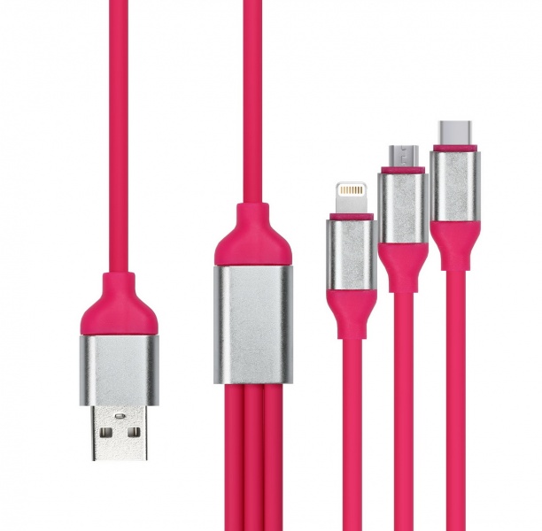 

Кабель USB 2.0(Am)-Micro+C+8-pin, 3A, 1.2м, розовый Smartbuy iK-312QBOMB (iK-312QBOMB nrose), iK-312QBOMB