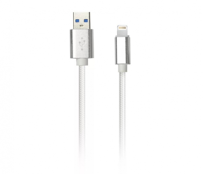 Кабель USB 2.0(Am)-Lightning 8-pin(m), 2A, 1м, белый Smartbuy NYLON iK-512nbox (iK-512nbox white) - фото 1
