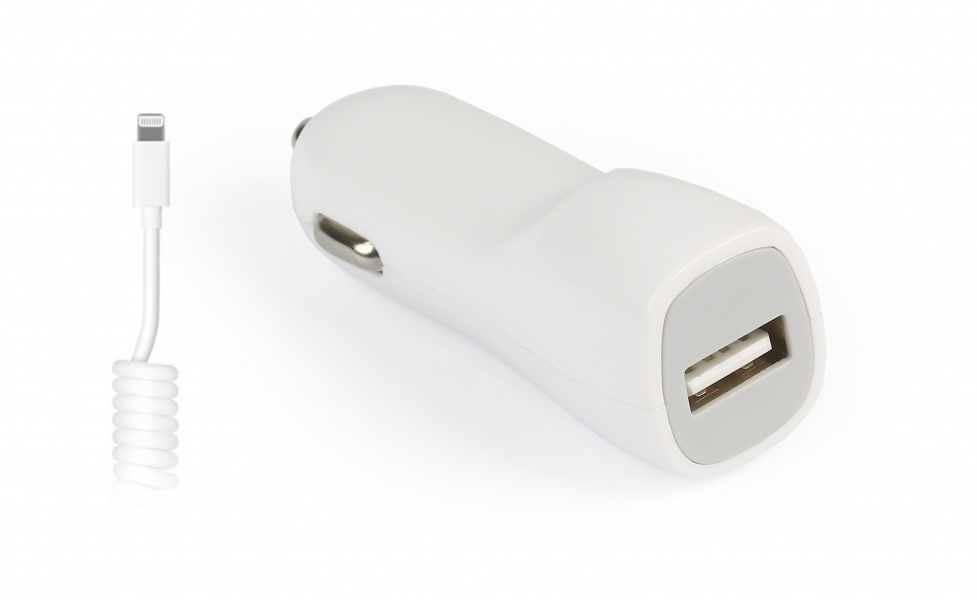 Автомобильное зарядное устройство SmartBuy NOVA MKII, USB, 2.1А, кабель Lightning 8-pin, белый (SBP-1504-8-V)