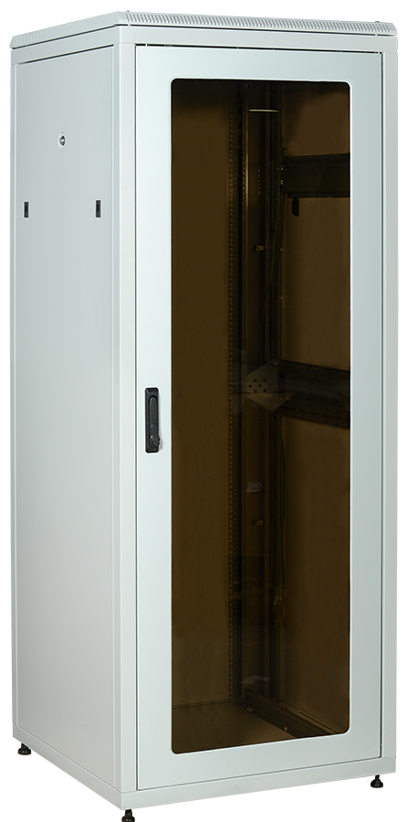 Шкаф телекоммуникационный напольный 18U 800x800, стекло/металл, серый, разборный, ITK LINEA N (LN35-18U88-GM)