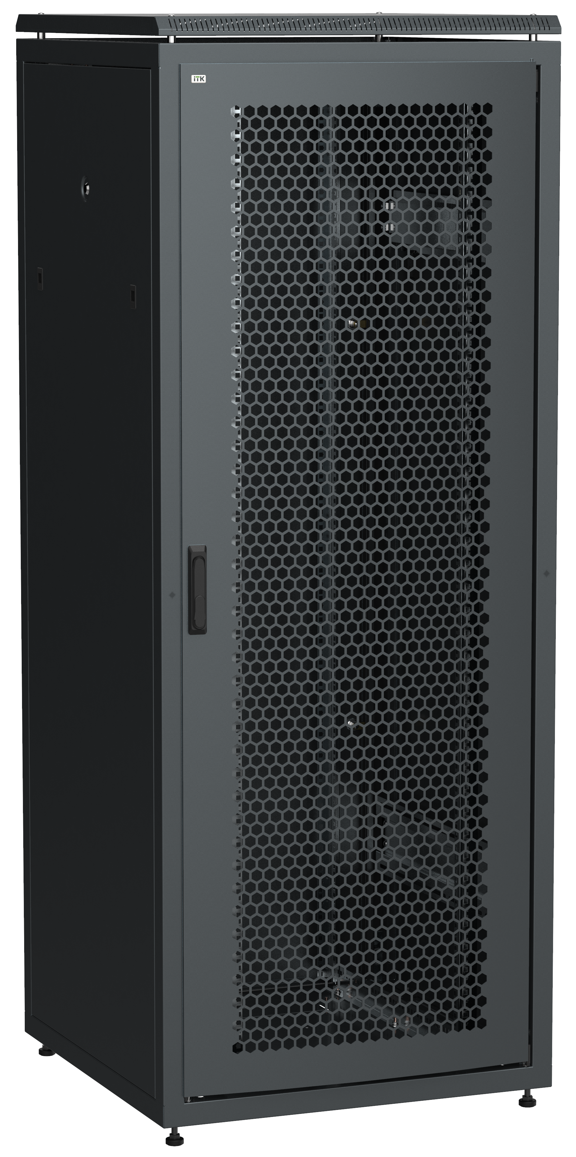 Шкаф телекоммуникационный напольный 42U 800x800 мм, перфорация/металл, черный, разборный, ITK LINEA N (LN05-42U88-PM)