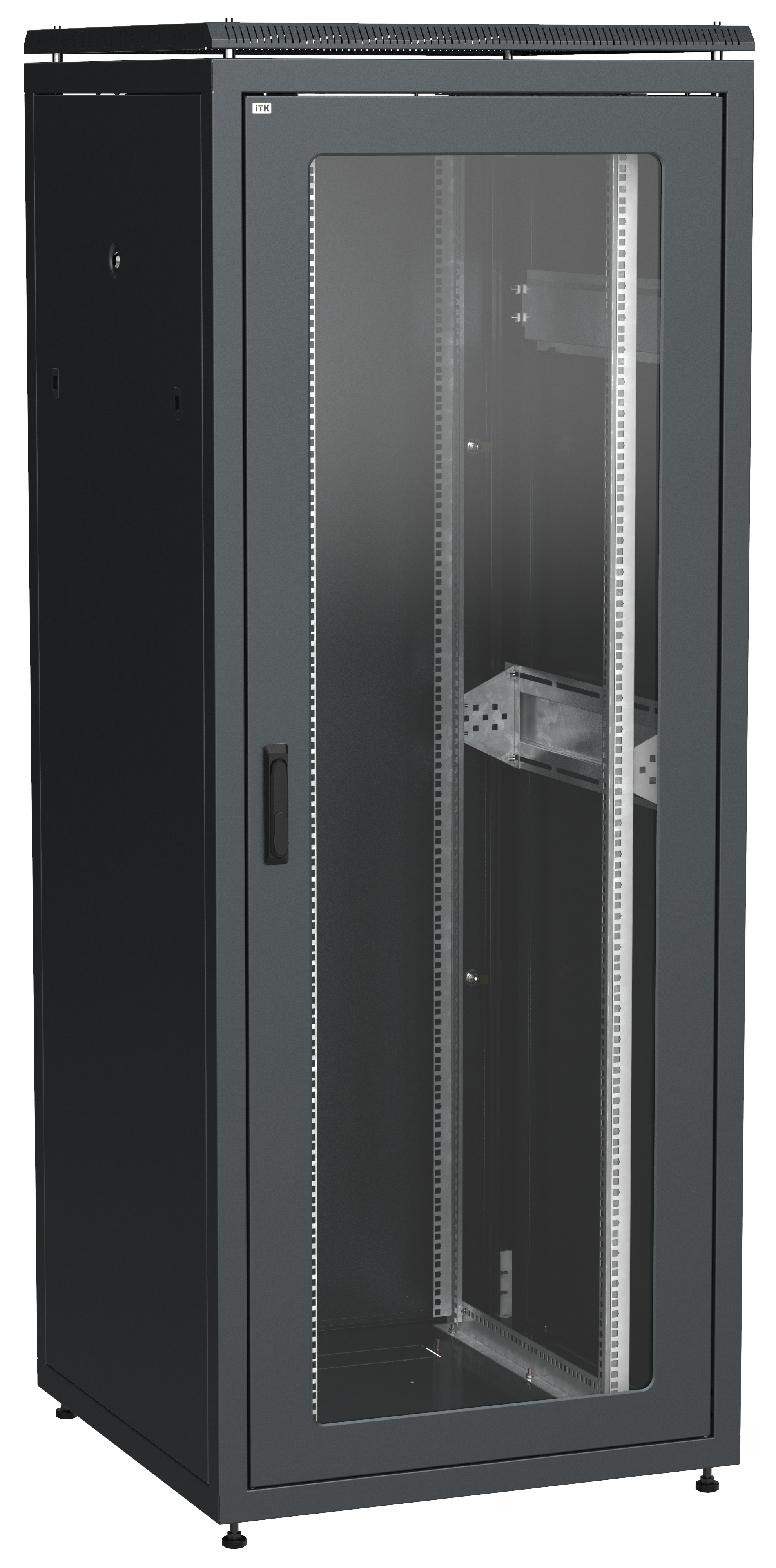 Шкаф телекоммуникационный напольный 42U 800x800 мм, стекло/металл, черный, разборный, ITK LINEA N (LN05-42U88-GM)