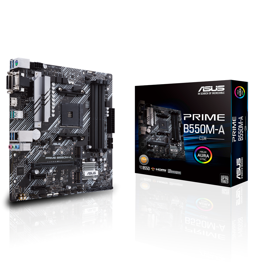 

Материнская плата ASUS PRIME B550M-A/CSM, SocketAM4, AMD B550, 4xDDR4, PCI-Ex16, 4SATA3, 7.1-ch, GLAN, 8 USB 3.2, VGA, DVI, HDMI, mATX, Retail, PRIME B550M-A/CSM