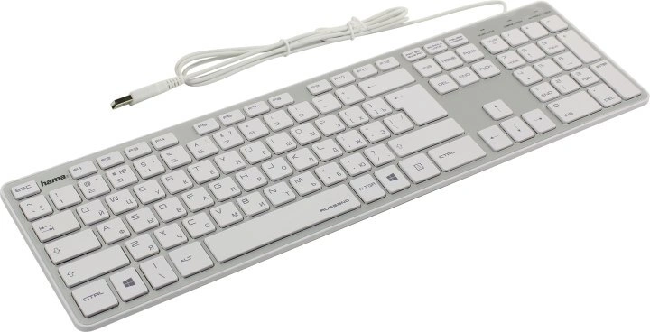 

Клавиатура проводная Hama Rossano, мембранная, USB, белый/серебристый (R1050453), Rossano