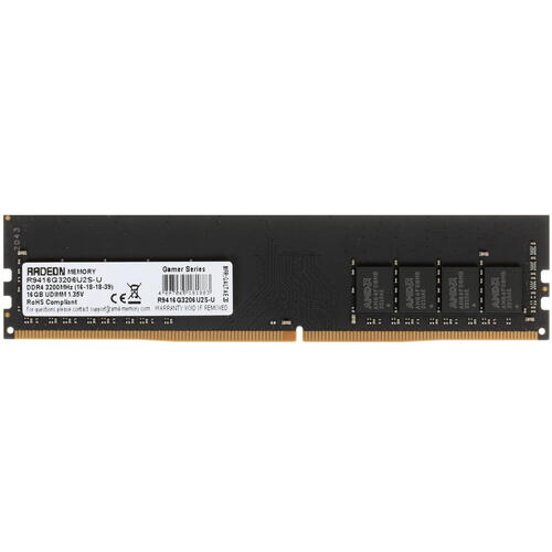 

Память DDR4 DIMM 16Gb, 3200MHz, CL16, 1.35 В, AMD, Radeon R9 Gamer Series (R9416G3206U2S-U), R9416G3206U2S-U