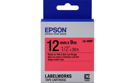 

Кассета с лентой Epson LK-4RBP, 1.2 см x 9 м, черный на красном, оригинальная, LK-4RBP