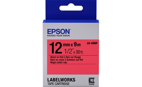 Кассета с лентой Epson LK-4RBP, 1.2 см x 9 м, черный на красном, оригинальная