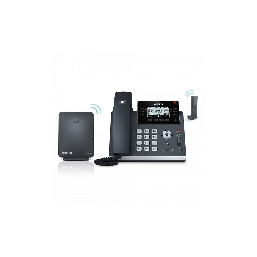 

VoIP-телефон Yealink W41P, 8 линий, монохромный дисплей, DECT, PoE, черный, база+T41S+DDK10 (W41P), W41P