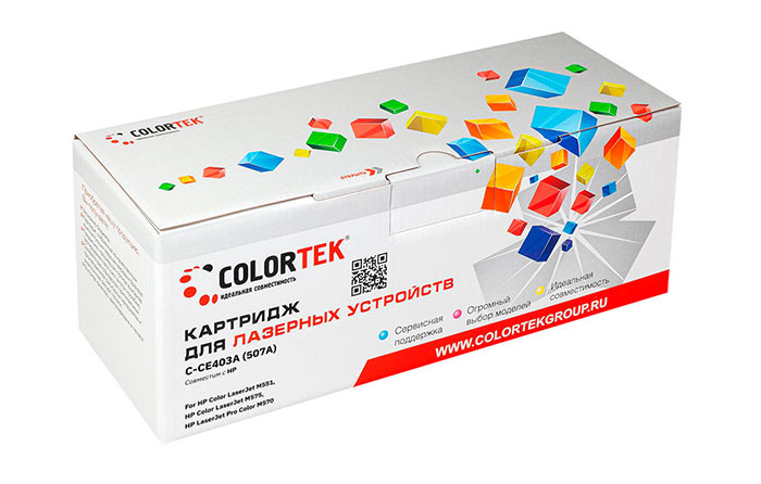 

Картридж лазерный Colortek СТ-CE403A (507A/CE403A), пурпурный, 6000 страниц, совместимый для CLJ M551n/551dn
