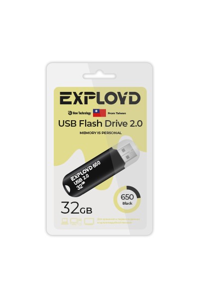 

Флешка 32Gb USB 2.0 EXPLOYD 650, черный (EX-32GB-650-Black), 650