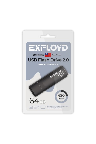 

Флешка 64Gb USB 2.0 EXPLOYD 620, черный (EX-64GB-620-Black), 620