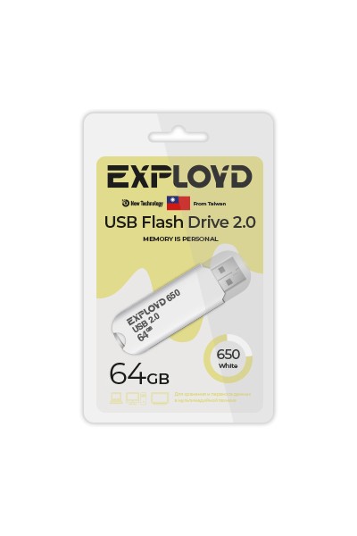 

Флешка 64Gb USB 2.0 EXPLOYD 650, белый (EX-64GB-650-White), 650