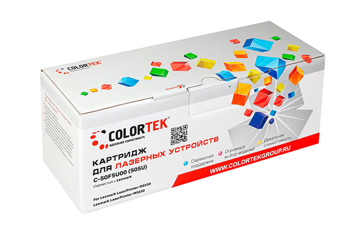 

Картридж лазерный Colortek СТ-50F5U00 (505U/50F5U00), черный, 20000 страниц, совместимый для Lexmark LaserPrinter MS510/MS610