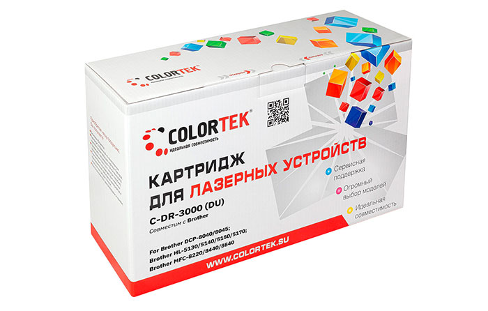 

Драм-картридж (фотобарабан) лазерный Colortek СТ-DR-3000 (DR-3000), черный, 20000 страниц, совместимый, для Brother DCP-8040/DCP-8045, HL-5130/HL-5140/HL-5150/HL-5170, MFC-8220/MFC-8440/MFC-8840, СТ-DR-3000