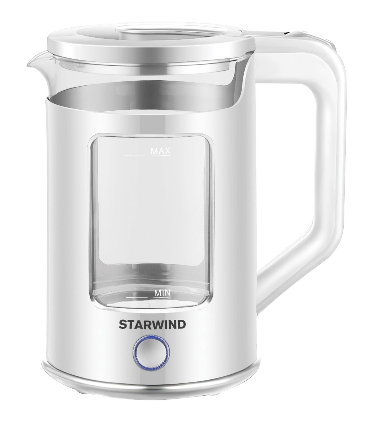 

Чайник Starwind SKG2060 1.5л. 1500Вт, Закрытый нагревательный элемент, стекло/пластик, белый (SKG2060), SKG2060