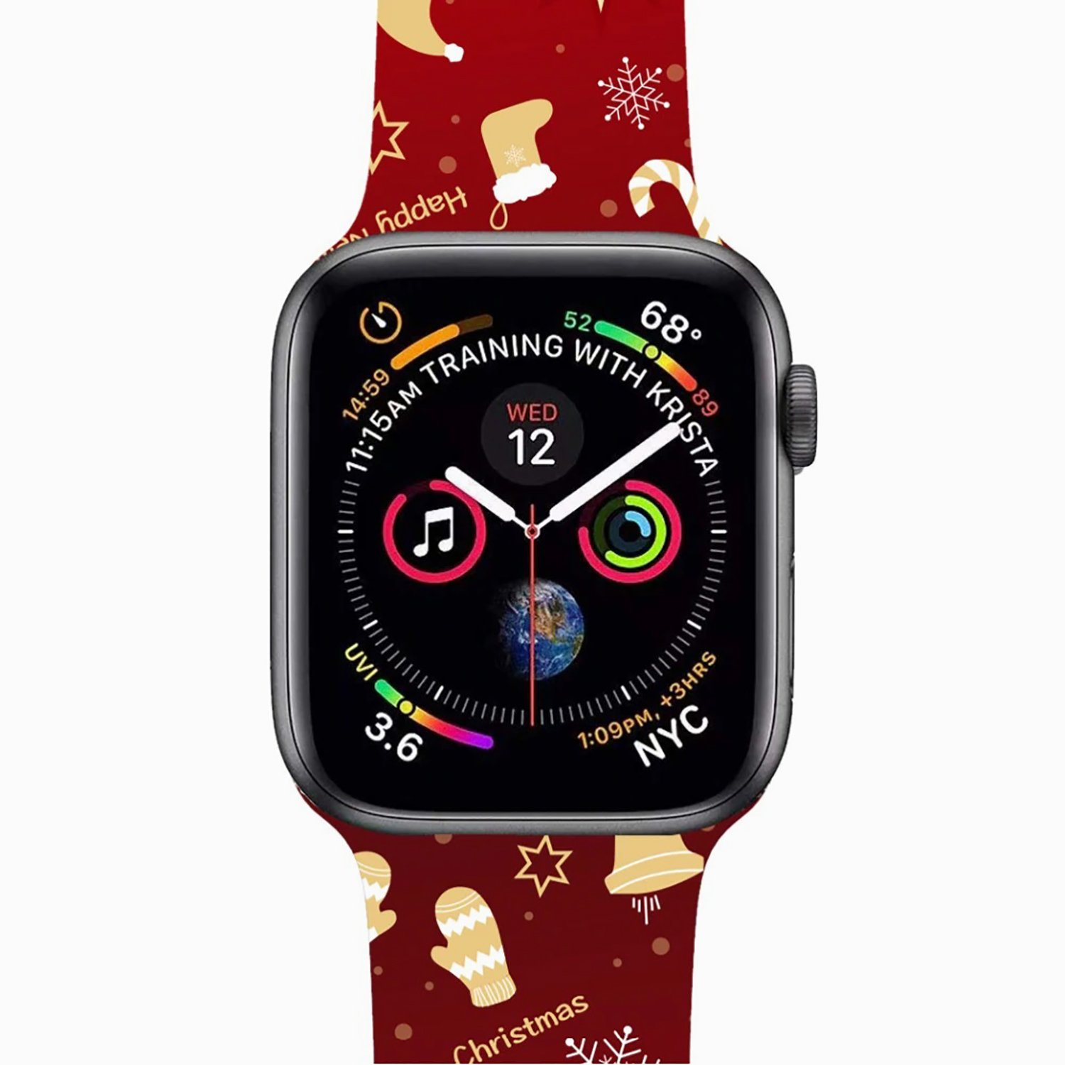 

Ремешок для Apple Watch 42/44 mm, силиконовый новогодний, принт 005 (125305)