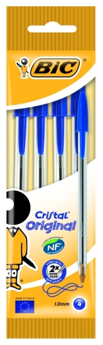 

Набор шариковых ручек BIC CRISTAL 8308601, синий, 4шт., пластик, колпачок, пластик (8308601), 8308601