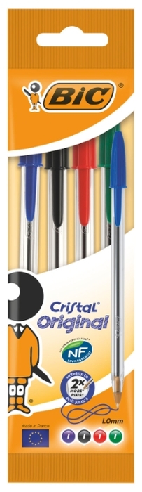 

Набор шариковых ручек BIC CRISTAL Набор, синий/черный/красный/зеленый, 4шт., пластик, колпачок, блистер (8308621), Набор